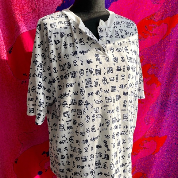 Vintage 80s Henley Marine Patterned Graphic Tee Unisex - Picture 5 of 5